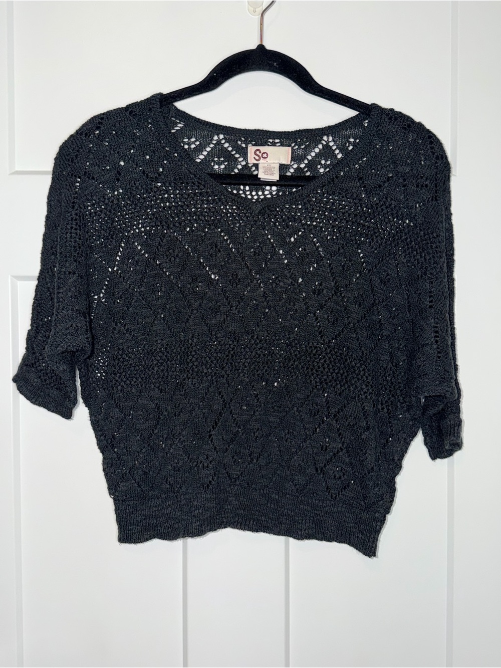Navy Open Knit Dolman Sleeve Sweater